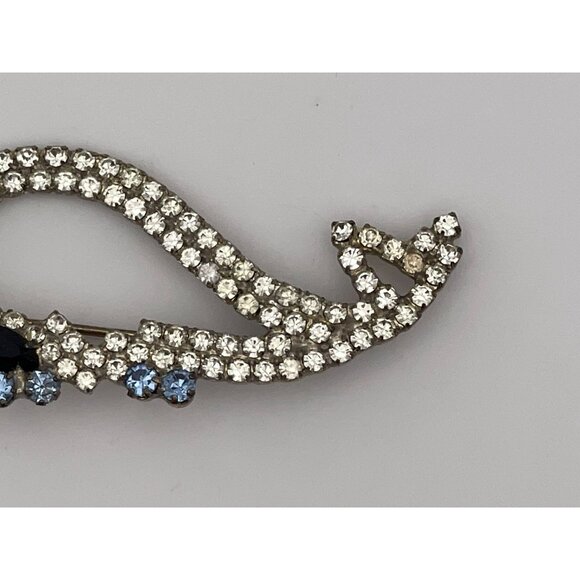 Vintage 2" Whale Brooch Clear Blue Rhinestones - Picture 3 of 8